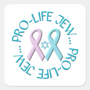 "Pro-Life Jew" w/Star of David & Ribbons Square Sticker