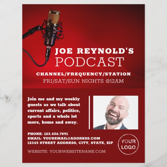 Pro Microphone, Podcaster, Podcast Advertising Flyer (Front)