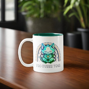 Pro-purrr Yogi Cat Lover Yoga Meditation Rainbow Two-Tone Coffee Mug