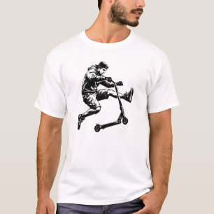 Pro Scooter Freestyle Trick – Black Ink Stencil T-Shirt