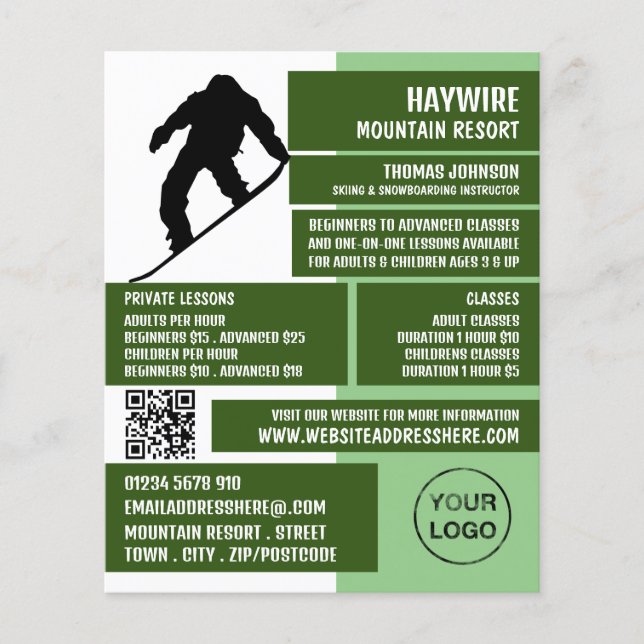 Pro Snowboarder, Ski/Snowboarding Lessons/Classes Flyer (Front)