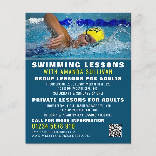 Pro Swimmer, Swimming Lesson Advertising Flyer (Front)