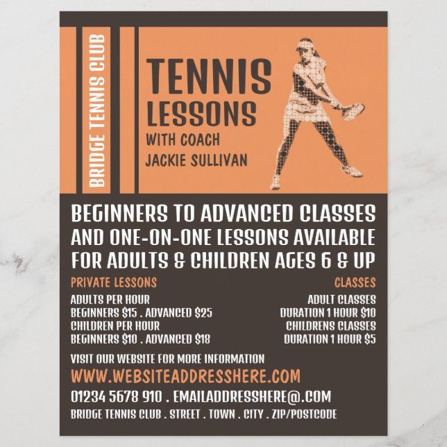 Pro Tennis Player, Tennis Lessons/Classes Advert Flyer (Front)