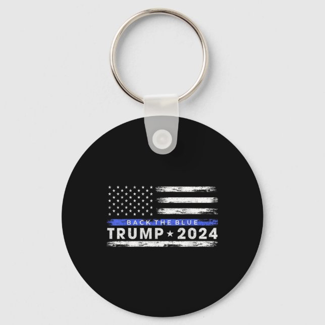 Pro Trump 2024 Back The Blue Thin Blue Line Key Ring (Front)