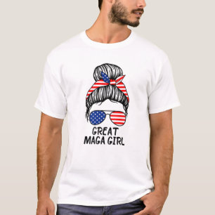 Pro Trump Great Mega Girl Anti Joe Biden USA Flag T-Shirt