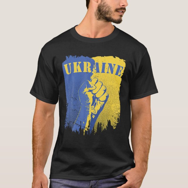 Pro Ukraine Flag Fist Support Ukrainian Resistance T-Shirt (Front)