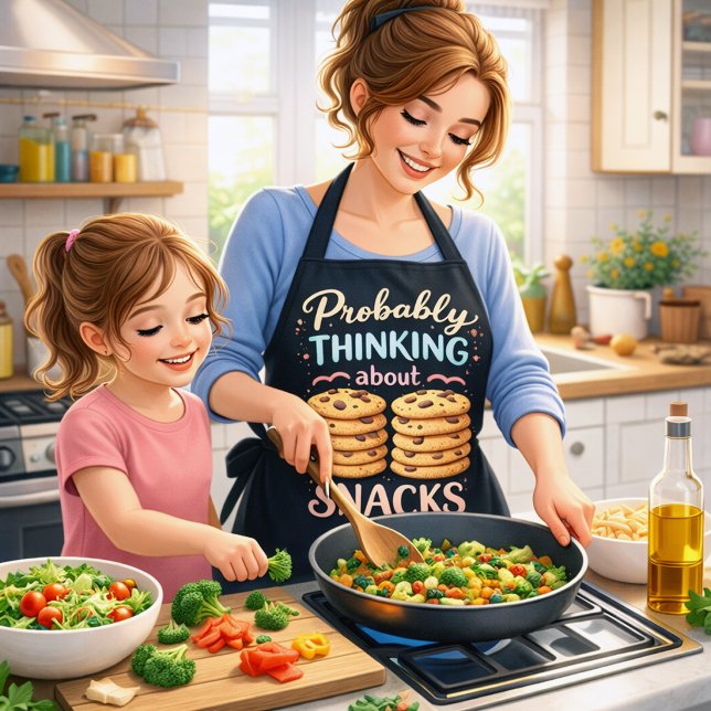 Probably Thinking About Snacks Funny Cute Kitchen Apron (Creator Uploaded)