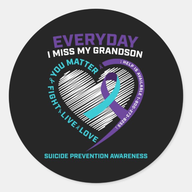 Problem Prevention Tee Grandson Suicide Awareness  Classic Round Sticker (Front)