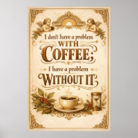 Problem Without Coffee Vintage Typography Art