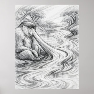 Proboscis Monkey River Flow Art Poster