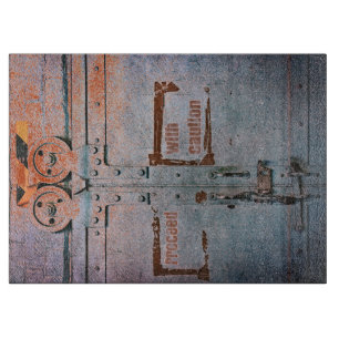 Proceed with caution blue grey industrial door cutting board