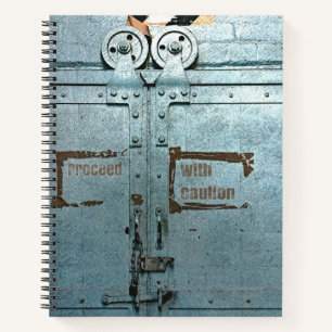 Proceed with caution blue grey industrial door notebook