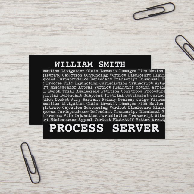 Process Server Legal Terminology Business Card (Front/Back In Situ)