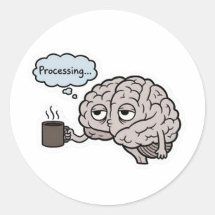 Processing Brain Coffee Cartoon Classic Round Sticker