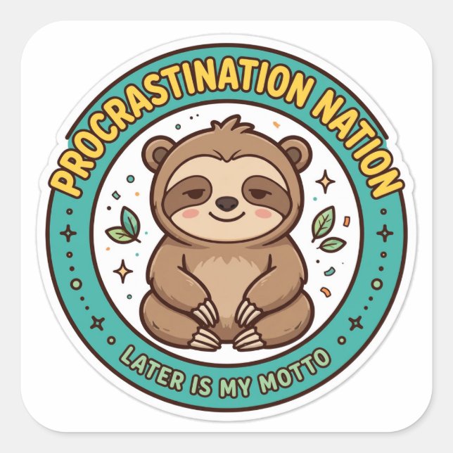Procrastination Nation Funny Sloth Sticker (Front)