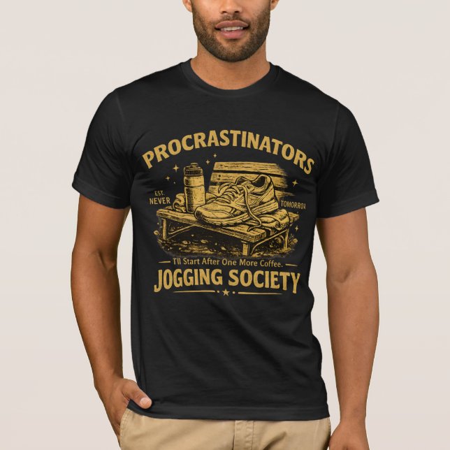 Procrastinators Jogging Society Funny Running Tee (Front)