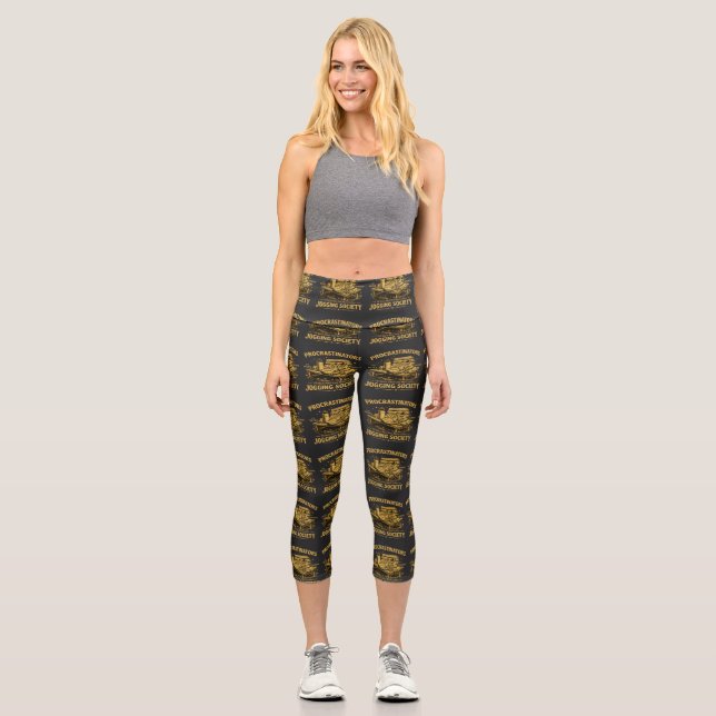 Procrastinators Jogging Society Funny Running Tee Capri Leggings (Front)