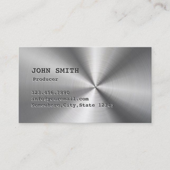 Producer Faux Stainless Steel Metallic Business Card (Front)