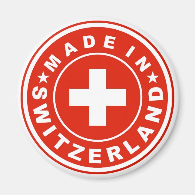 product country flag label made switzerland swiss magnet (Front)