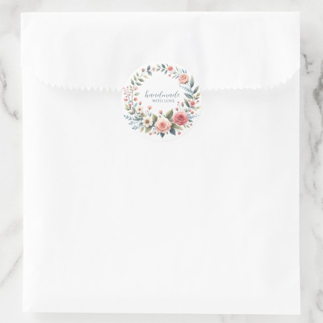 Product Label Sticker round Flower Wreath Handmade (Bag)