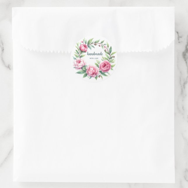 Product Label Sticker round Peonies Wreath (Bag)