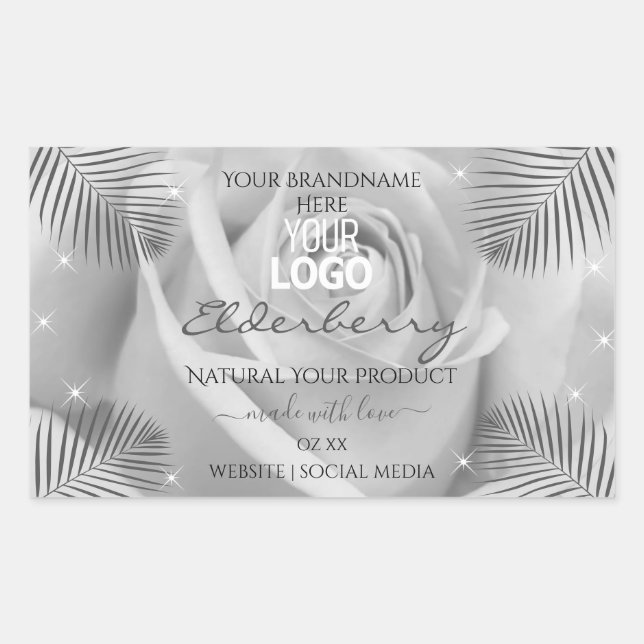 Product Labels Silver Grey Rose Palm Leaves Logo (Front)