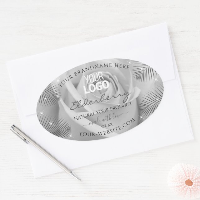 Product Labels Silver Grey Rose Palm Leaves Logo (Envelope)
