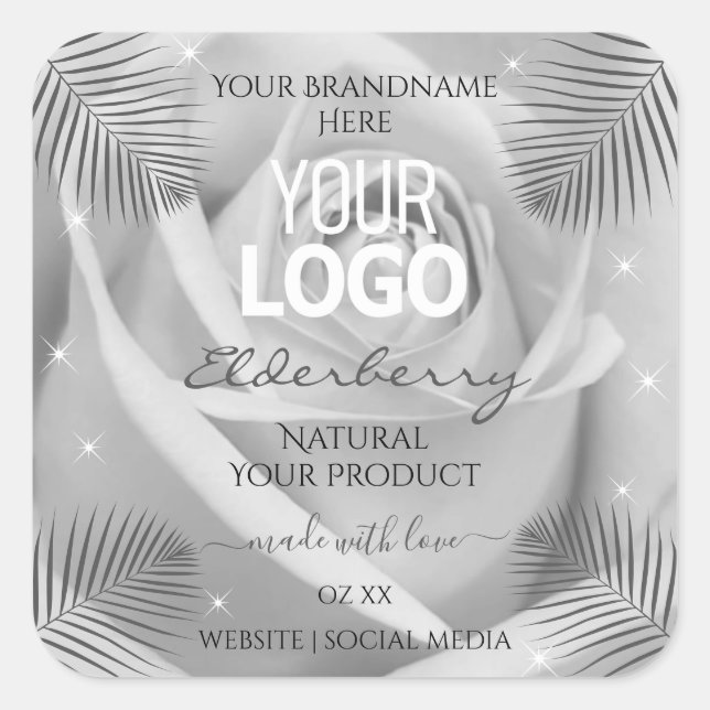Product Labels Silver Grey Rose Palm Leaves Logo (Front)