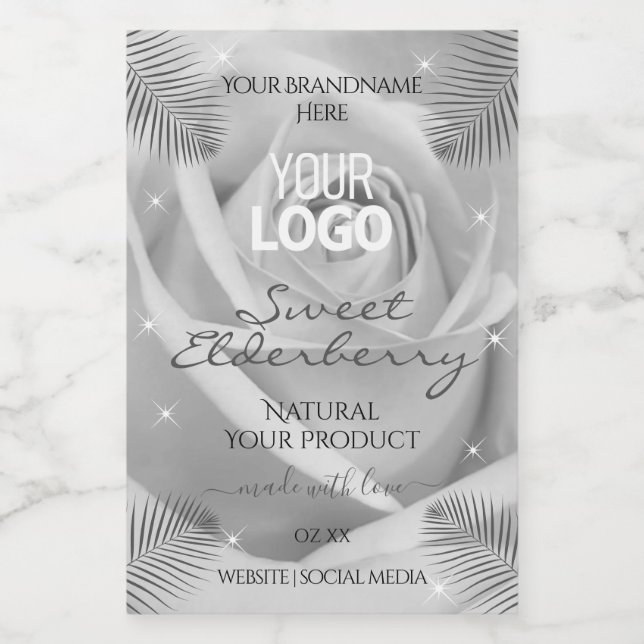 Product Labels Silver Grey Rose Palm Leaves Logo (Single Label)