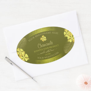 Product Labels Yellow Hawaiian Flowers on Mustard