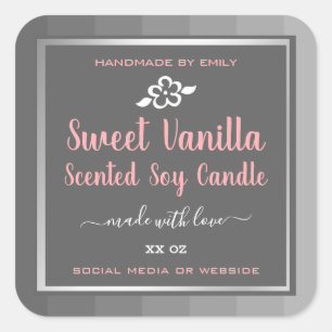 Product Packaging Labels Soy Candles Grey and Pink