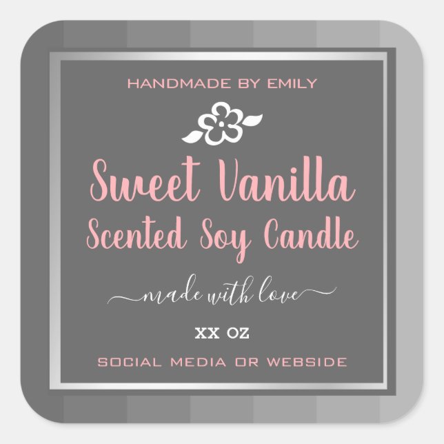 Product Packaging Labels Soy Candles Grey and Pink (Front)