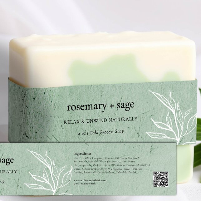 Product Packaging Sage Green Greenery Soap Wrap Invitation Belly Band (product label personalized sage white botanical greenery maker artisan crafter gifting soap jar )
