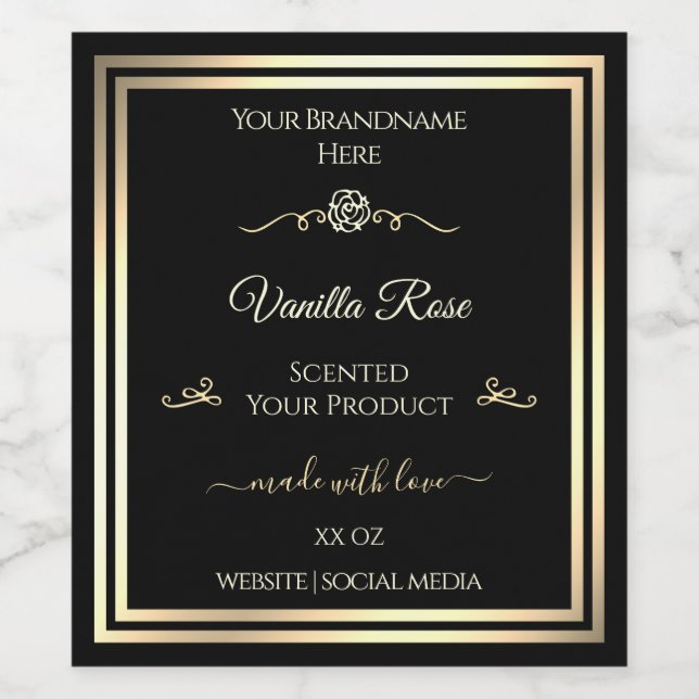 Product Packaging Stickers Black Labels Gold Frame (Single Label)