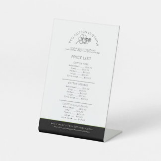 Product price list coton logo black white pedestal sign