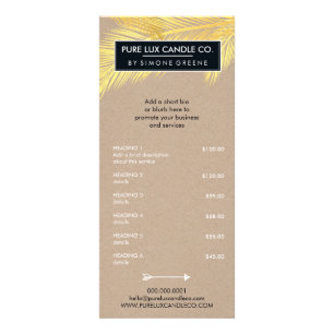 PRODUCT PRICE LIST tropical palm leaves gold kraft Rack Card