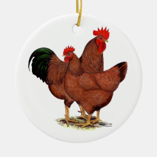 Production Red Chickens Ceramic Tree Decoration