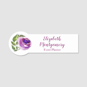 Profession Planner Watercolor Purple Rose Floral Name Tag