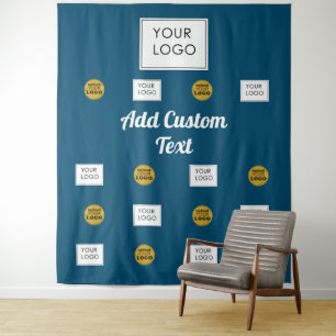 Professional 2 Custom Business Logo Blue Backdrop Tapestry