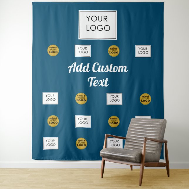 Professional 2 Custom Business Logo Blue Backdrop Tapestry (In Situ)