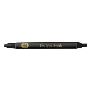 Professional 3D Gold Caduceus Medical Emblem Black Ink Pen