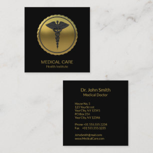 Professional 3D Gold Medical Caduceus Emblem Square Business Card