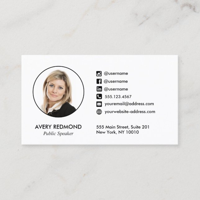 Professional Add Photo Social Media Icon Business Card (Front)