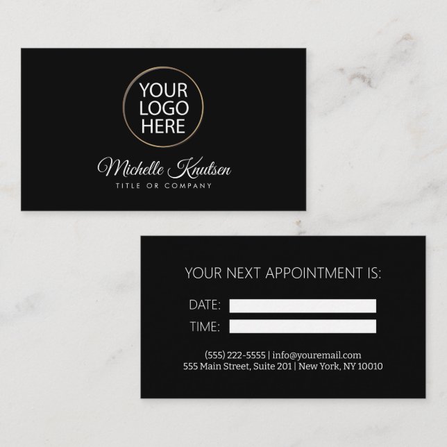 Professional Add Your Logo Black Appointment Card  (Front/Back)
