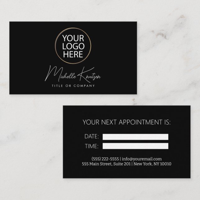 Professional Add Your Logo Black Appointment Card  (Front/Back)