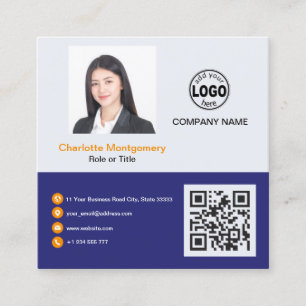 Professional add your Logo QR Code Photo Custom Sq Square Business Card