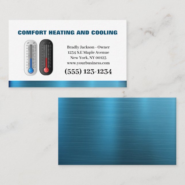 Professional Air Conditioning Heating Service Business Card (Front/Back)