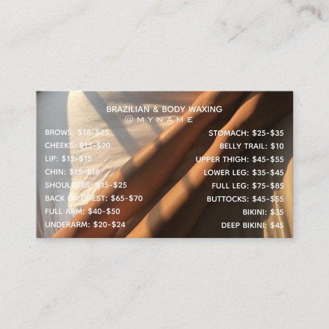 Professional and Chic for Brazilian & Body Waxing  Business Card (Front)