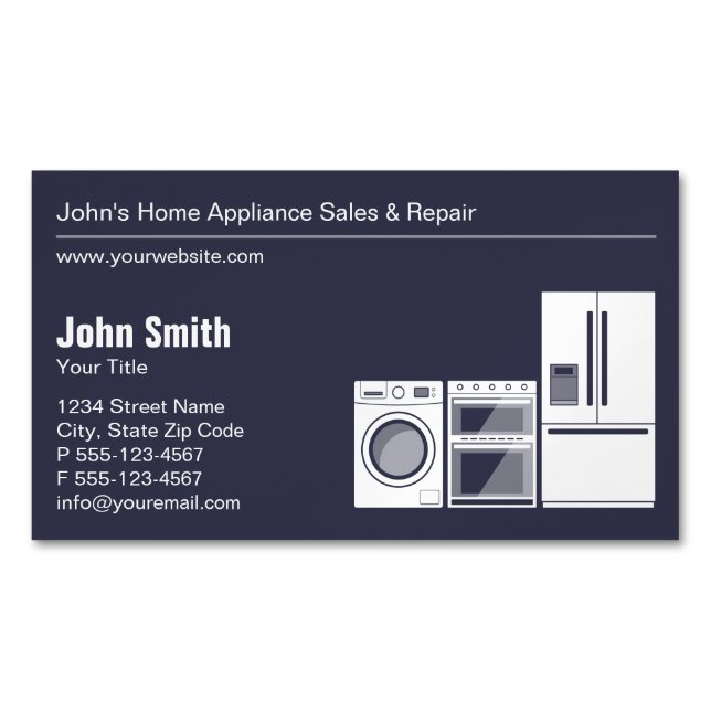 Professional Appliance Repair, Service and Sale Magnetic Business Card (Front)