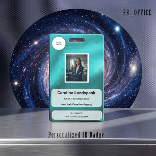 Professional Aqua Teal Metallic Corporate Photo ID Badge